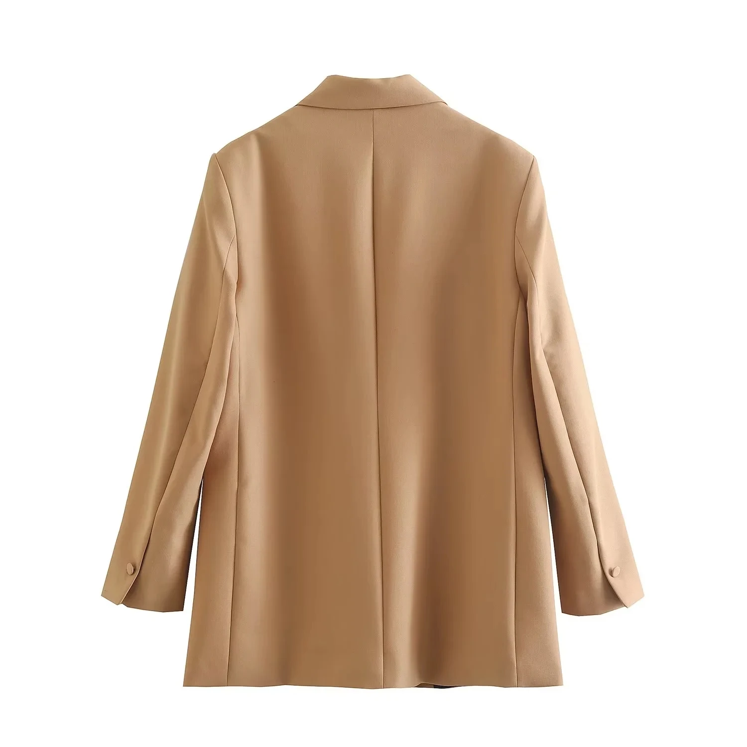 Maxdutti French Style Vintage Double Breasted Champagne  Jacket Fashion Loose Blazers Women