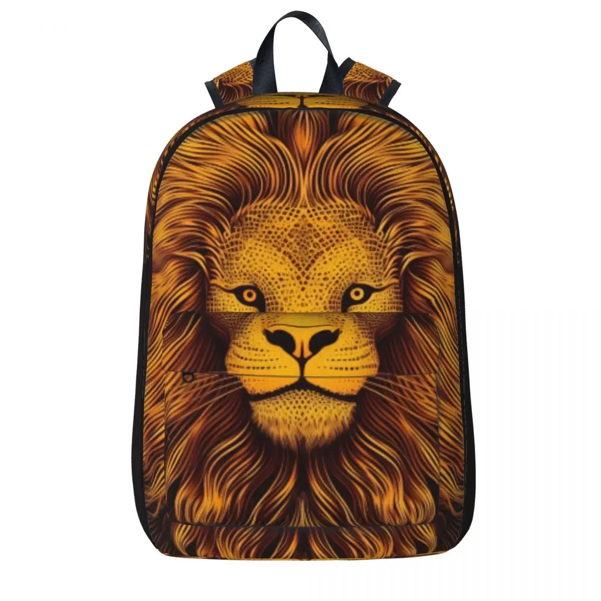 

Lion Backpack Portraits Psychedelic Lines Boy Polyester College Backpacks Lightweight Streetwear School Bags Rucksack