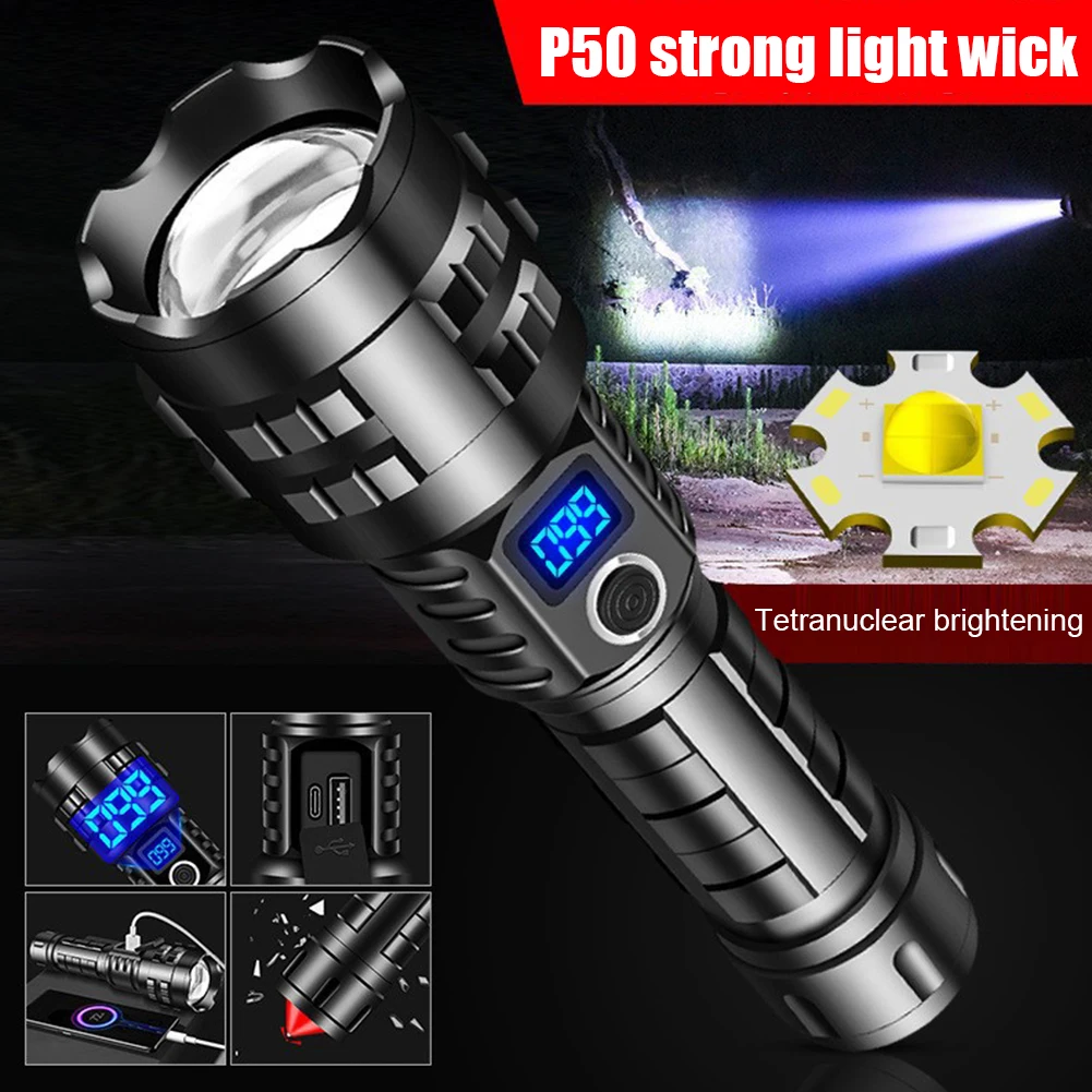 

Outdoor Strong Lamp Aluminum Alloy Rechargeable Flashlight 1000 Lumens IPX6 Waterproof Torch for Outdoor Hiking Hunting Camping