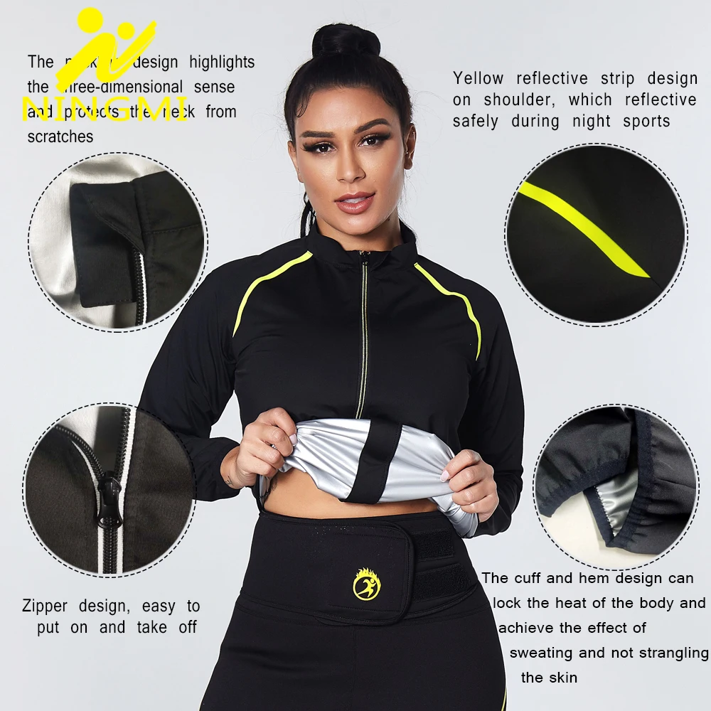 NINGMI 2 Piece Sets Body Shaper Slimming Shirt and Sauna Pant Hot Sweat Workout Weight Loss Shapewear Women Waist Trainer Suits