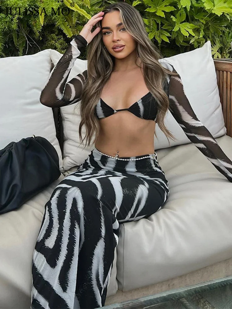

JULISSA Mo ​Elegant Square Collar Sexy Top and Skirt Outfits for Women Party Club Zebra Print 2 Piece Sets Slit Matching Sets