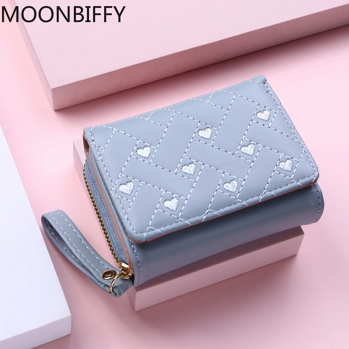 Wallets For Women Embroidered Heart Kawaii Cute Wallet Luxury Designer Lady Wallet Pink Purse Small Women Leather Coin Purse Bag