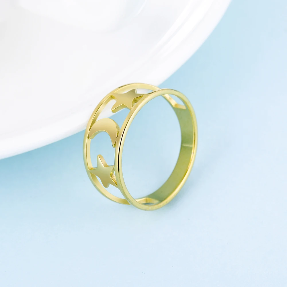 Kkjoy модные простые кольца из нержавеющей стали золотого цвета с полыми звездами и