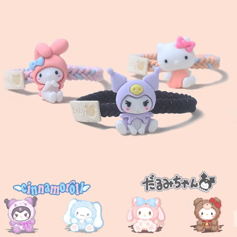 

Cute Cartoon Hello Kitty Hair Rope Kuromi Hair Ring Weave Melody Girl Bracelet Lovers Simple Headgear Kawaii Decor Accessories