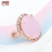 shenjiang new fashion 585 rose gold luxury egg shape oval cubic zirconia rings for women wedding party elegant trendy jewelry