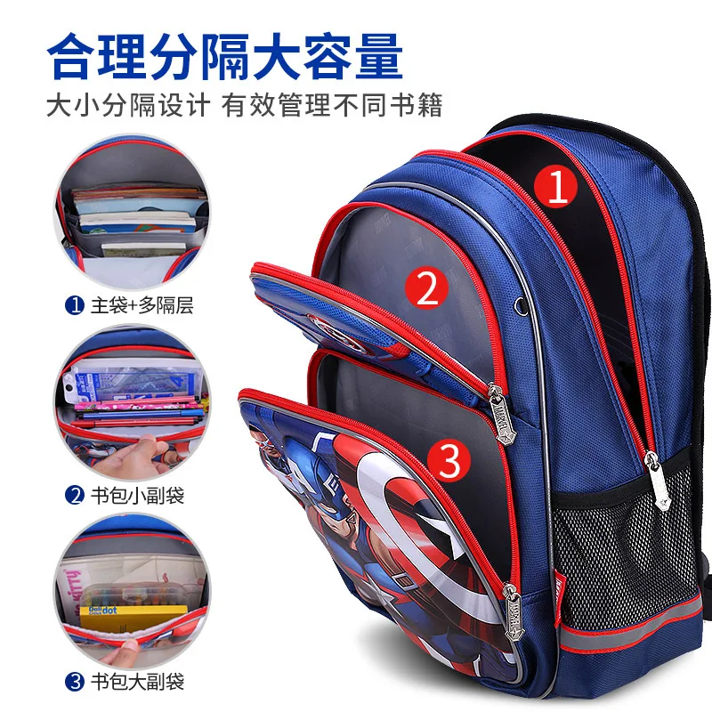 2022 Disney New School Bags For Boys Primary Student Shoulder Orthopedic Backpack Captain America Iron Man Grade 1-4 Mochila