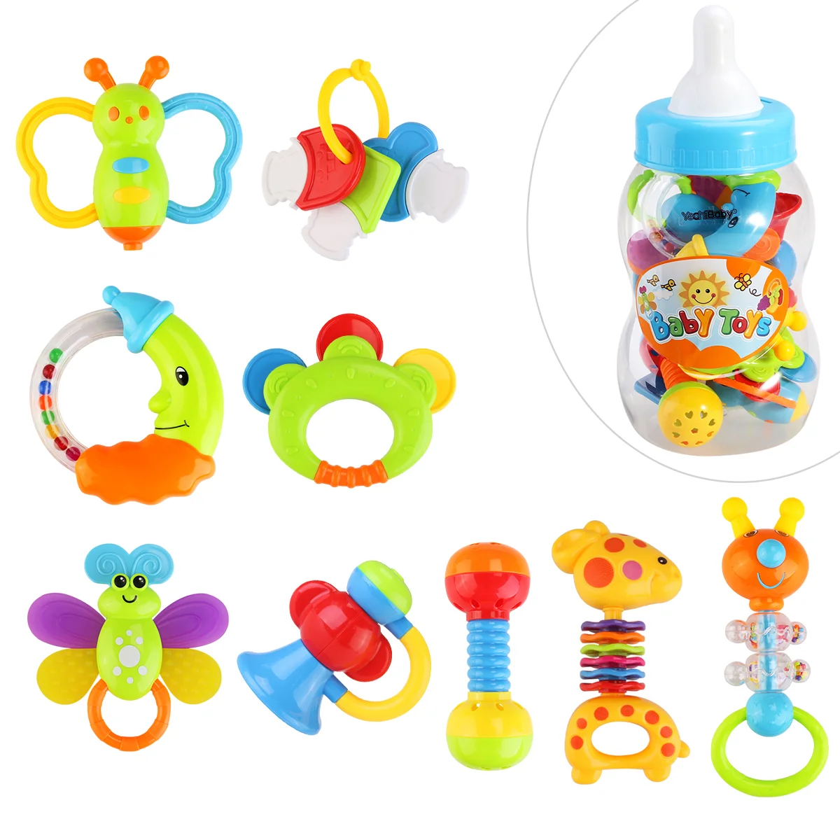 

9pcs Baby Rattle Toys Lightweight Funny Portable Baby Rattle Teether for Teens Kids