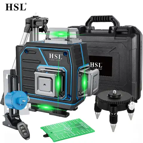 Лазерный уровень HSL 3D 4D, самовыравнивающийся зеленый модуль оптического выравнивания 12 16 линий, строительный инструмент, крестовое вращающ...