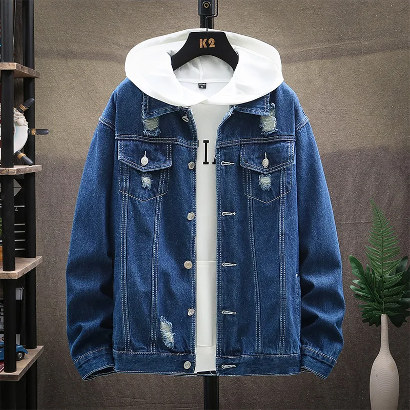 

Spring And Autumn New Hole Denim Jacket Casual Fashion Men's Denim Jacket