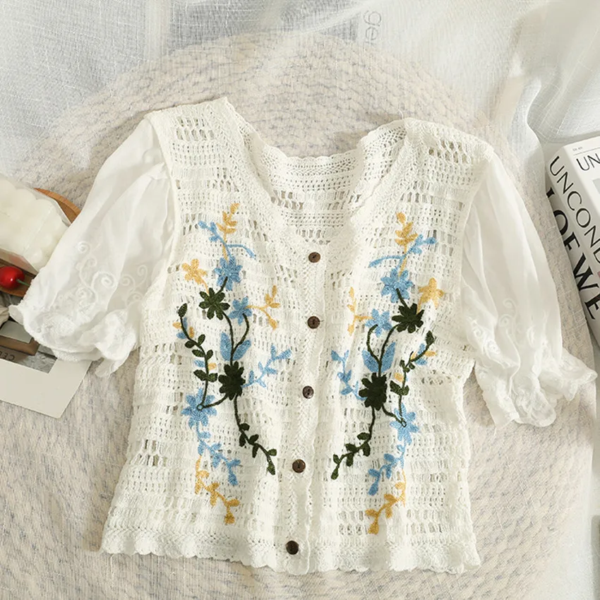 

Одежда в стиле бохо, летние праздничные топы, женский тонкий ТРИКОТАЖНЫЙ УКОРОЧЕННЫЙ ТОП С буффами и коротким рукавом, модные женские топы 2022