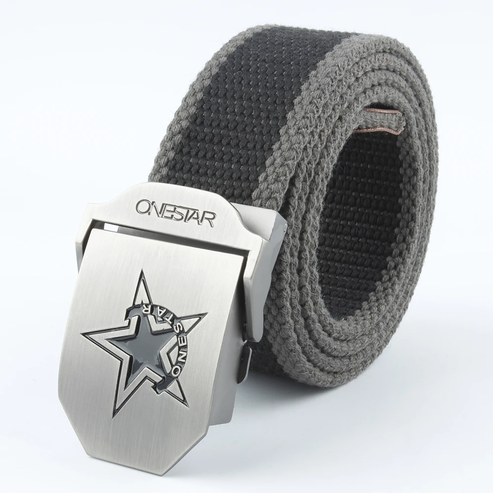 Black Lacquer Five-pointed Star Men's Canvas Belt Outdoor Training Police Commuter Tooling Belt Lengthened 140cm