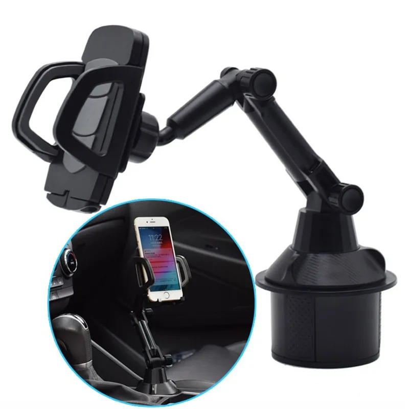 

360°Universal Cup Holder Long Adjustable Car Mount Cradle Bracket Stand Cell Phone Clip Support for IPhone Huawei Samsung