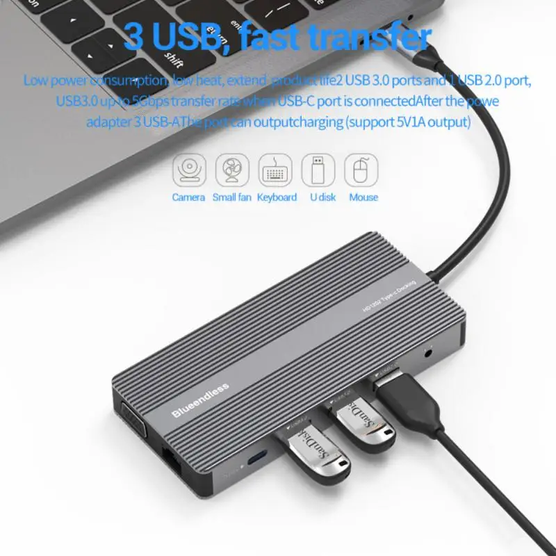 

Multifunctional Usb C Adapter Splitter Type C To HDMI-compatible Adapter 5gbp Usb C Hub With Sd / Tf Card Reader Data Transfer