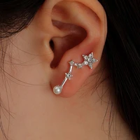 cute silver plated five pointed star diamond set zircon stud earrings for women fashion ear clips jewelry gift