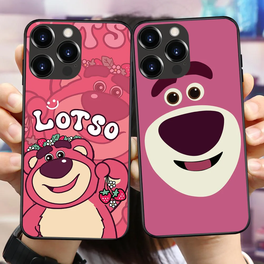 Мягкий чехол IT-68 клубничный Медведь для iPhone 11 12 13 14 15 Pro Max Mini Plus