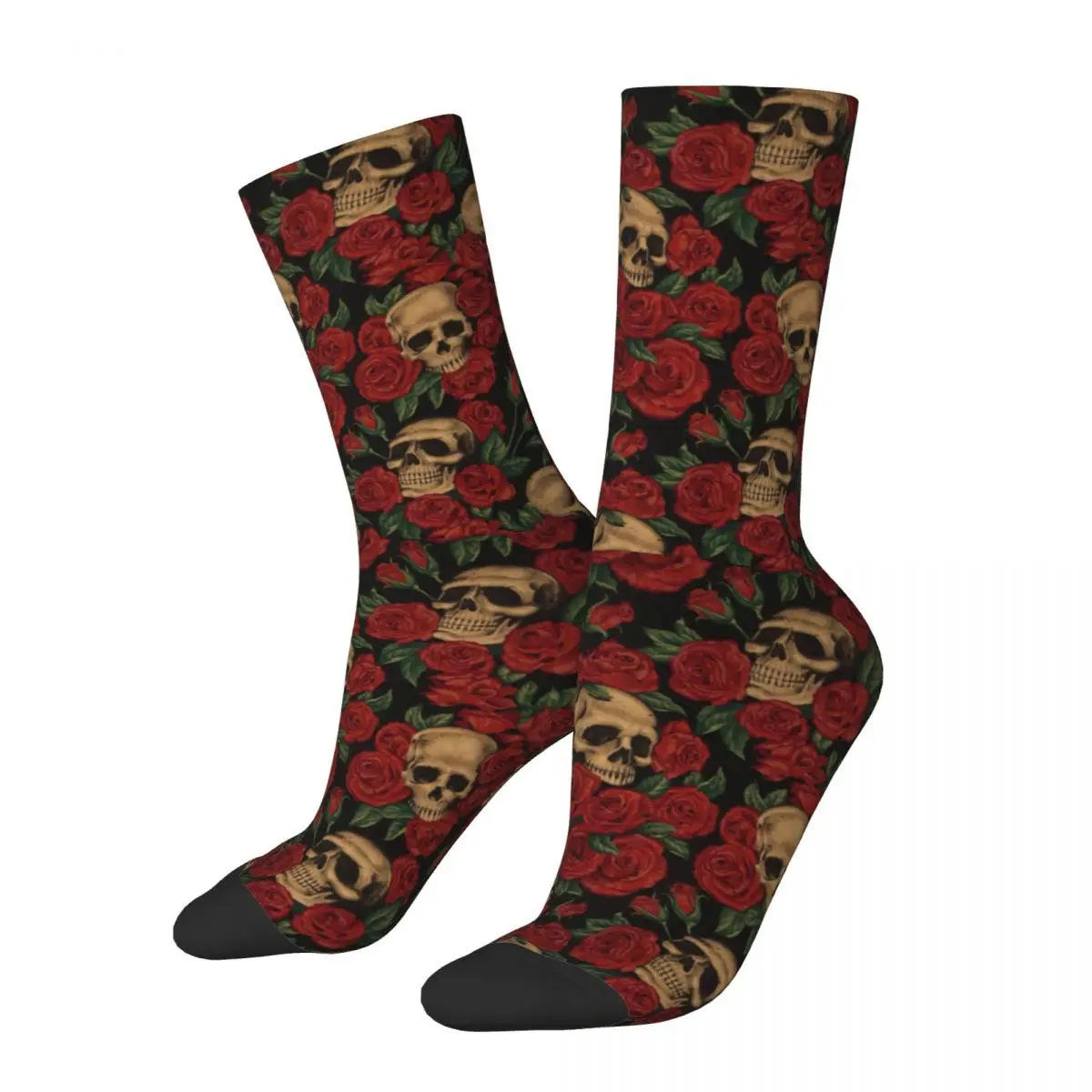 

Crazy Design Floral Skull Football Socks Roses Retro Polyester Middle Tube Socks for Unisex Sweat Absorbing