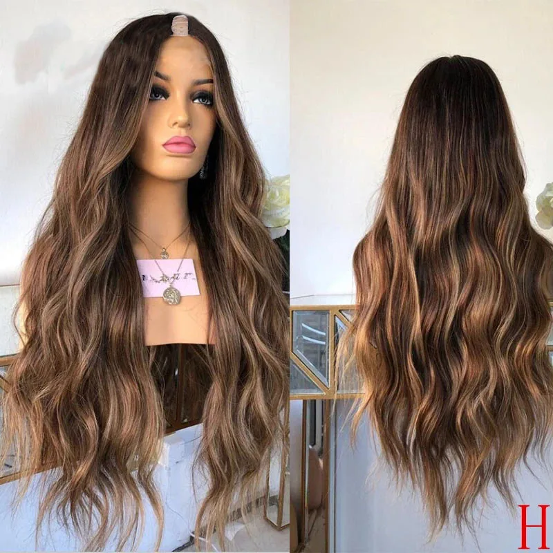 Highlight Chestnut Blonde Body Wave V Part Wig Remy 100% Human Hair Loose Wavy Glueless Ombre Brown Full U Shape Wigs 30 Inches