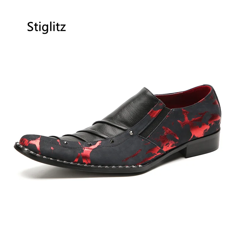 

Rivet Prints Patchwork Leather Shoes for Men Slip On Wedding Pffice Casual Business Dress Work Shoes Elegent Men's Social Shoe