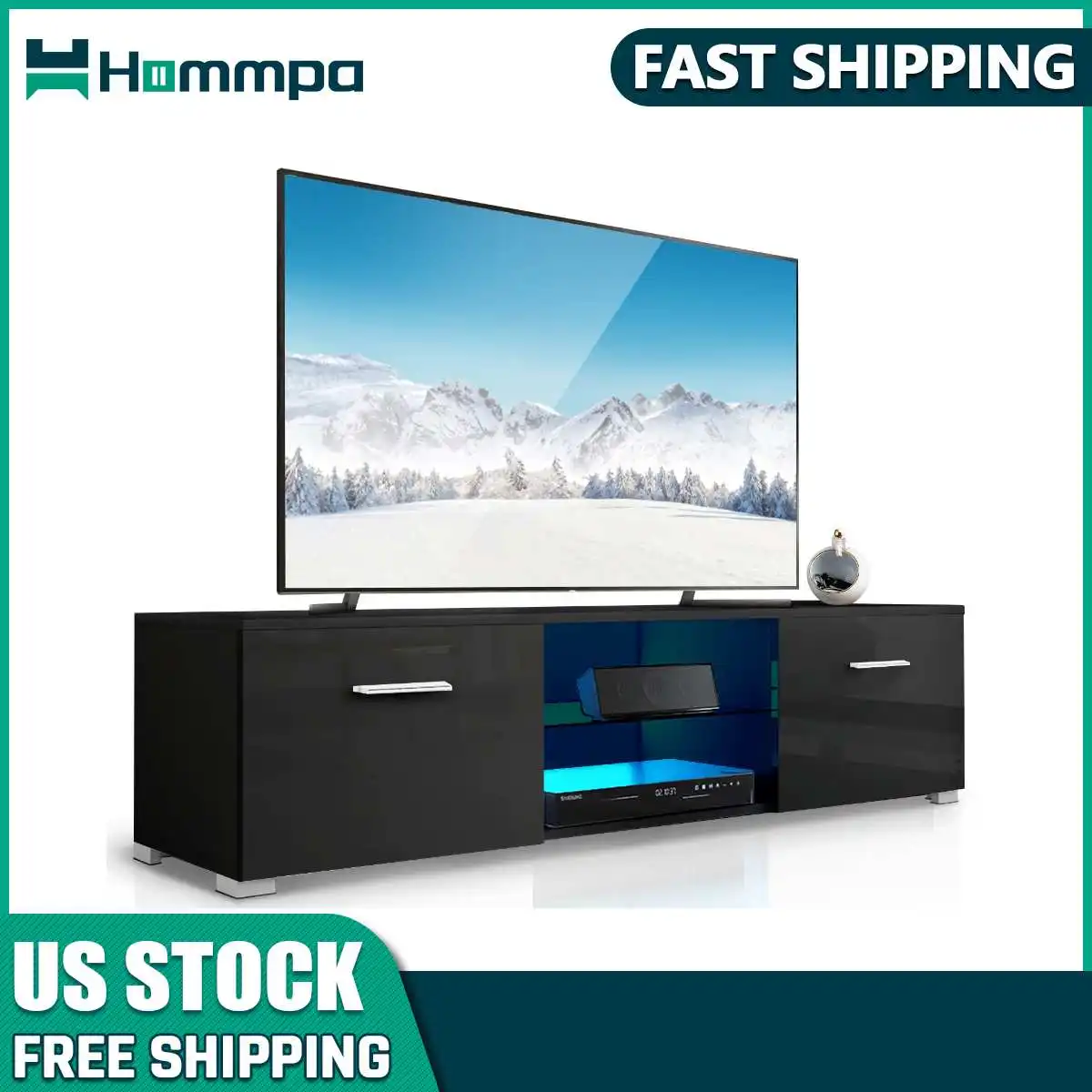 

RGB LED TV Tables for Living Room 57 Inch TV Cabinet Stands Modern Furniture TV Unit Bracket With 2 Drawers and Glass Shelves