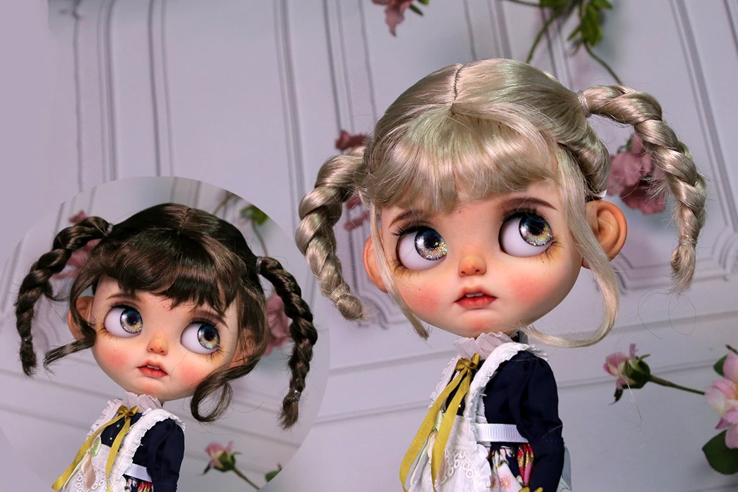

Парик для куклы Blythes, подходит для 1/6 размера, модные новые челки из бразильских волос, улучшенный имитационный мохеровый парик высшего уровня, темно-коричневый, Конопляный, золотой