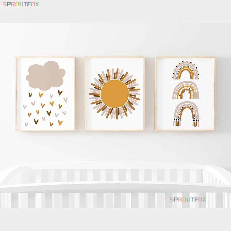 Настенные плакаты для детской комнаты с рисунком солнца радуги и облаков