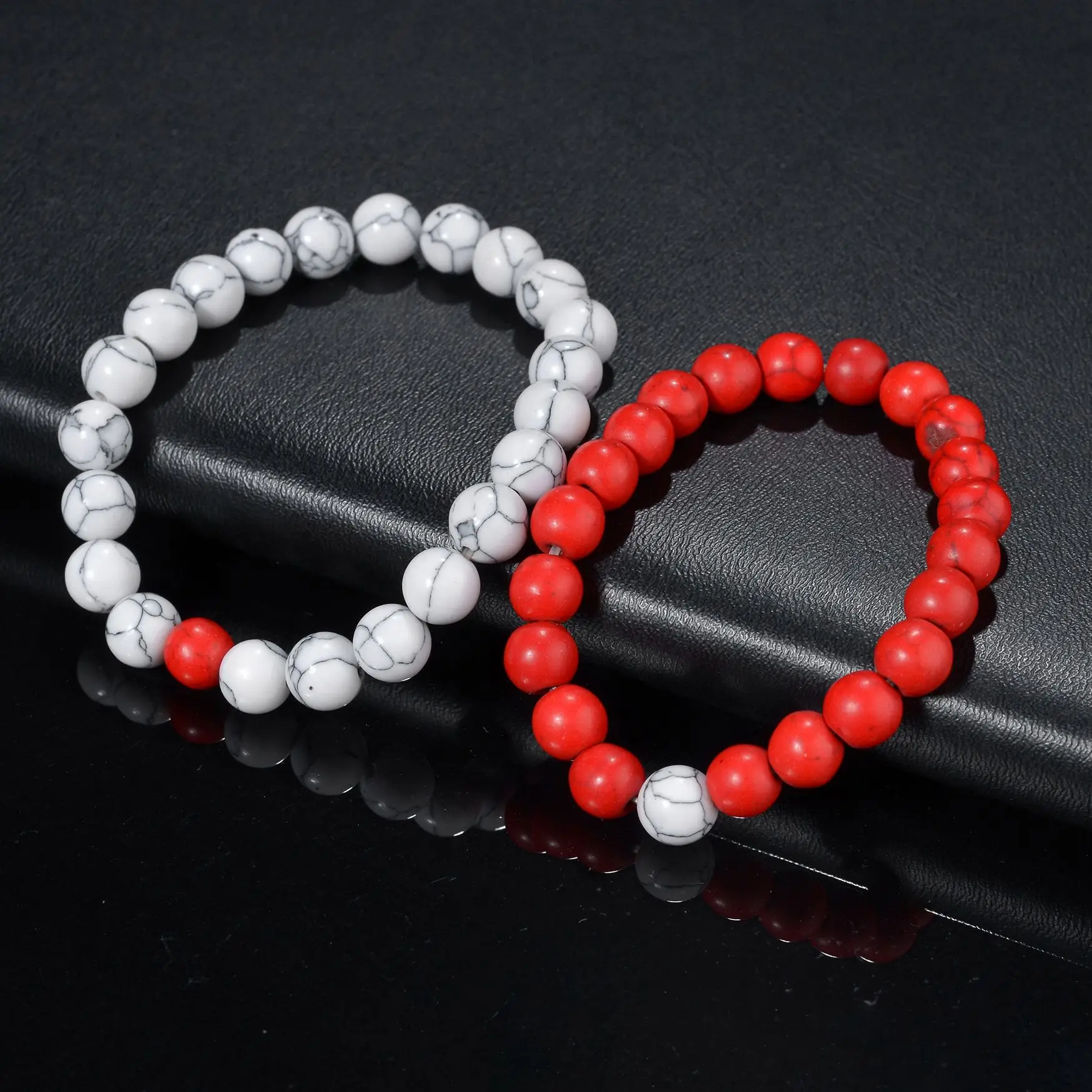 

Couple Distance Bracelet Red White Matte Natural Stone Men Bangles Elastic Rope Beaded Bracelets for Women Classic Jewelry