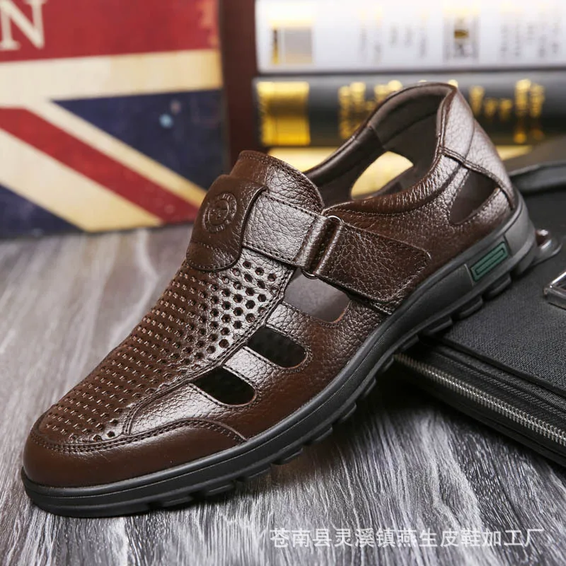 

2023 Summer New Men Sandals Men Leather Sandals for Men Black Dress Shoes Sandalias Soft Leather and Soft Sole Hollow Out Sandal