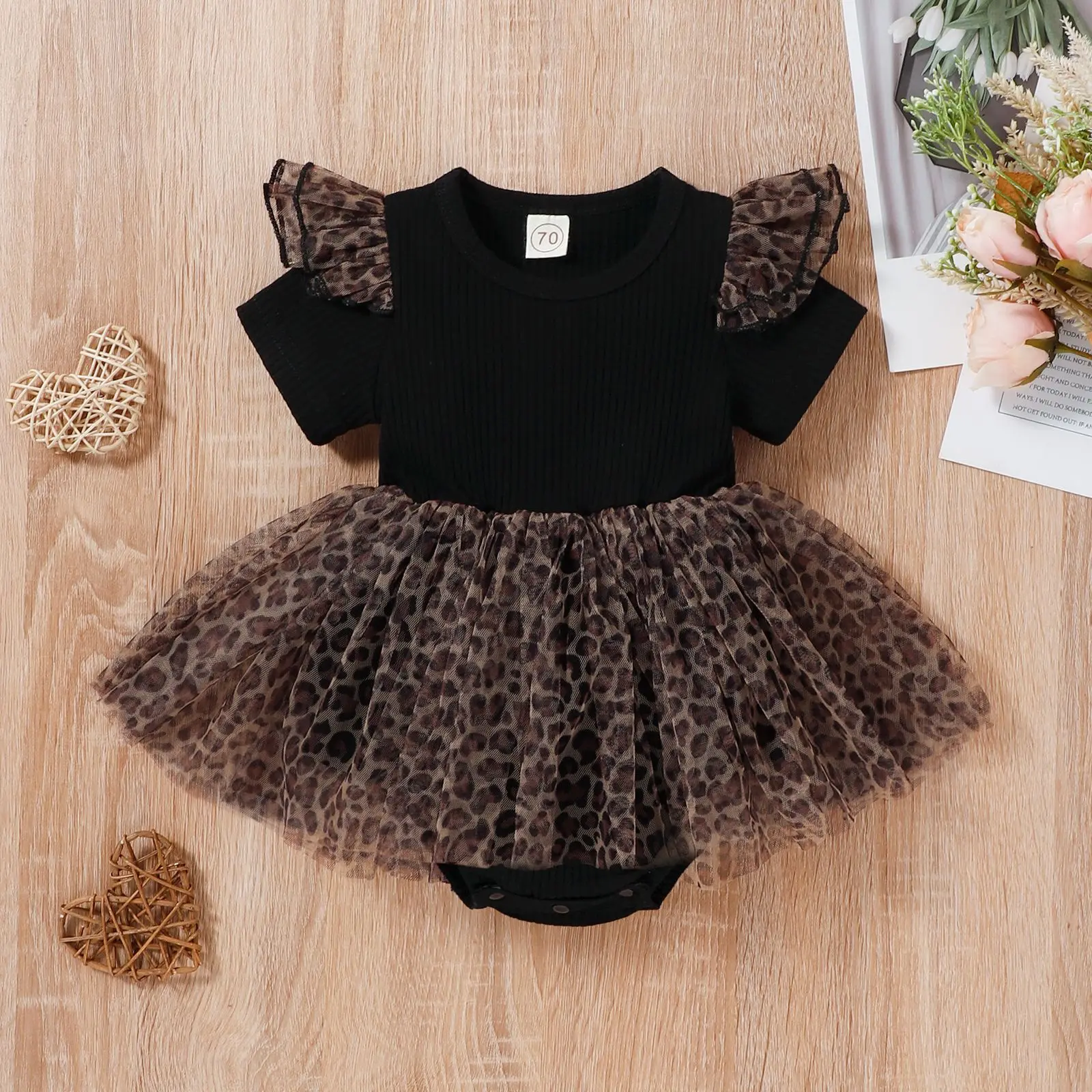 

Baby Girl Clothes Infant Fashion Outfits Toddler Solid Stitching Leopard Mesh Bodysuit Children Summer Romper Kids Jumpsuit