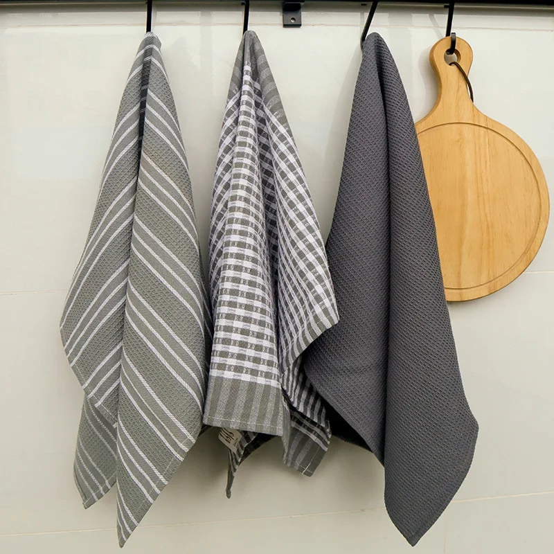 

Tea Towel Three-pack 100% Cotton Yarn-Dyed Tea Towel Home Cloth Napkins Waffle Kitchen Towel Absorbent Soft Plaid Stripes45*65cm