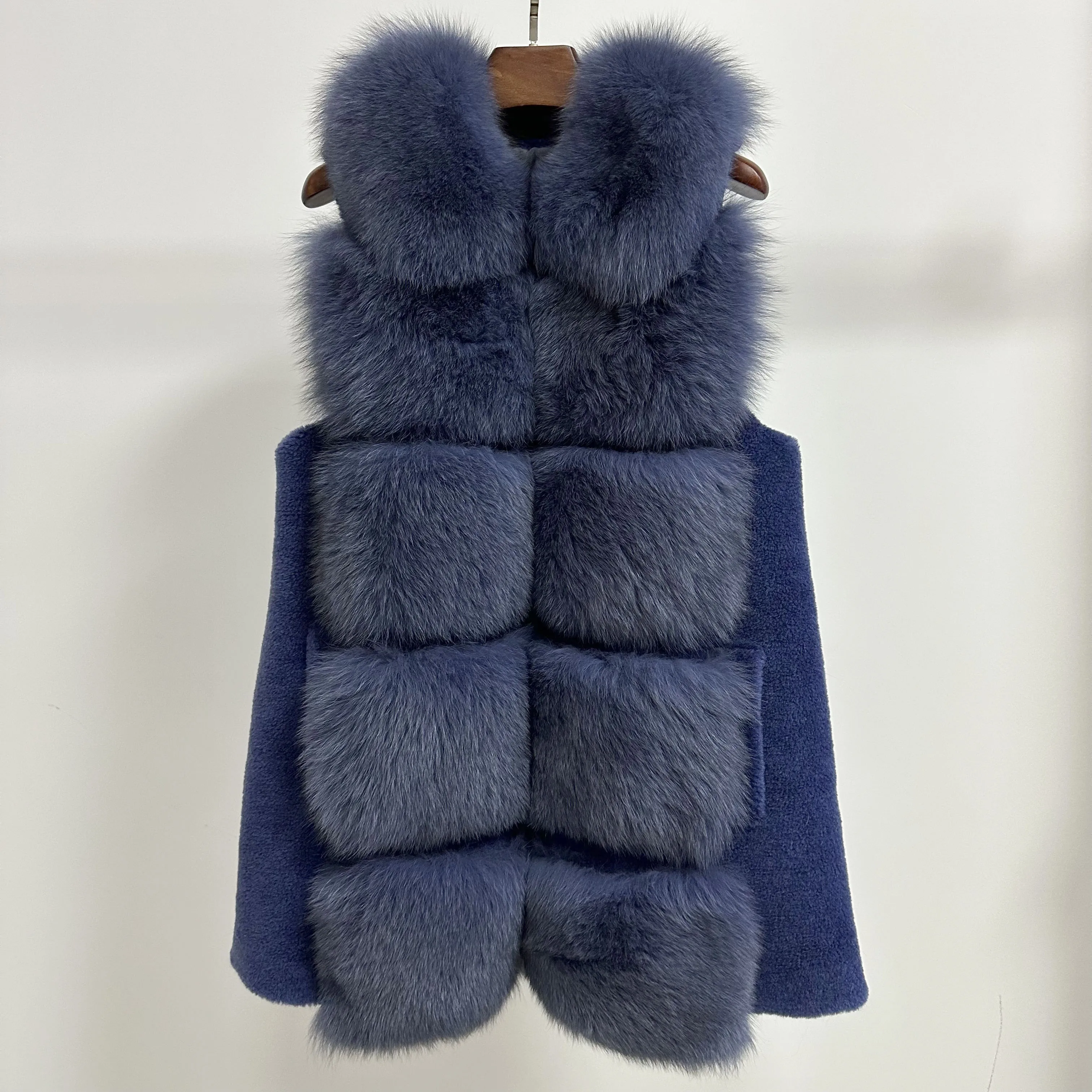 Новый дизайн куртка из натуральной овцы жилет натурального Лисьего меха Женское