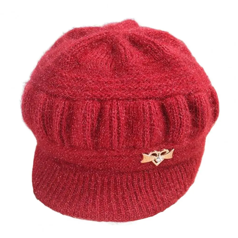 

Retro Women Hat Plush Lining Anti-fade Adults Hat Fall Winter Knitting Ladies Cap