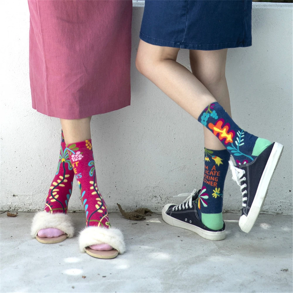 

Spring Summer Jacquard Tide Vine Flower Cotton Personality Women Tube Socks Japanese Korean Piled Socks Fashion Tropical Plants