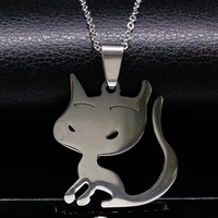 cute cat silver color chain necklace for women cat stainless steel necklace womenmen animal jewelry colar feminino n74119s08