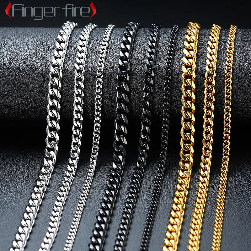 

Cuban Chain Necklace for Men Women Basic Punk Stainless Steel Curb Link Chain Chokers Vintage Gold Tone Solid Metal Collar