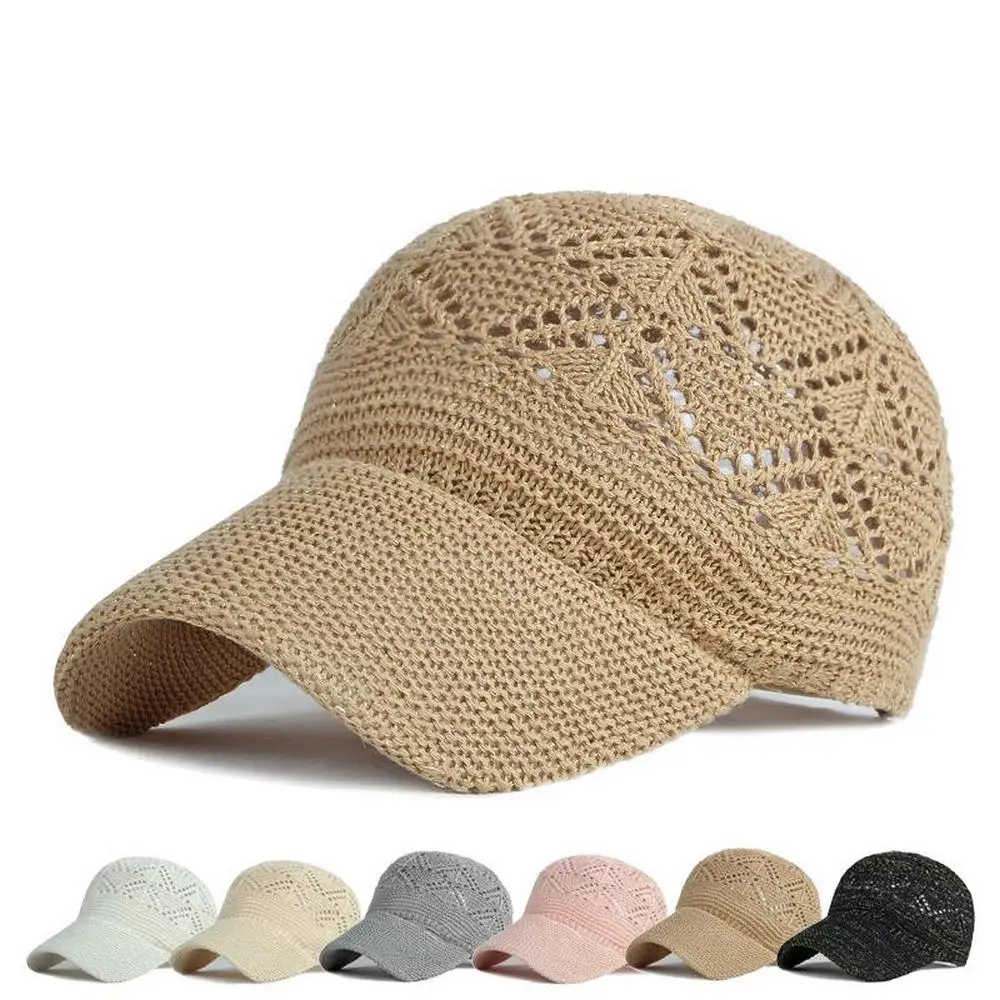 Female Baseball Caps Knitted Hats For Women Polyester Hollow-Carved Design Spring And Autumn Weave Solid Color BQ0505