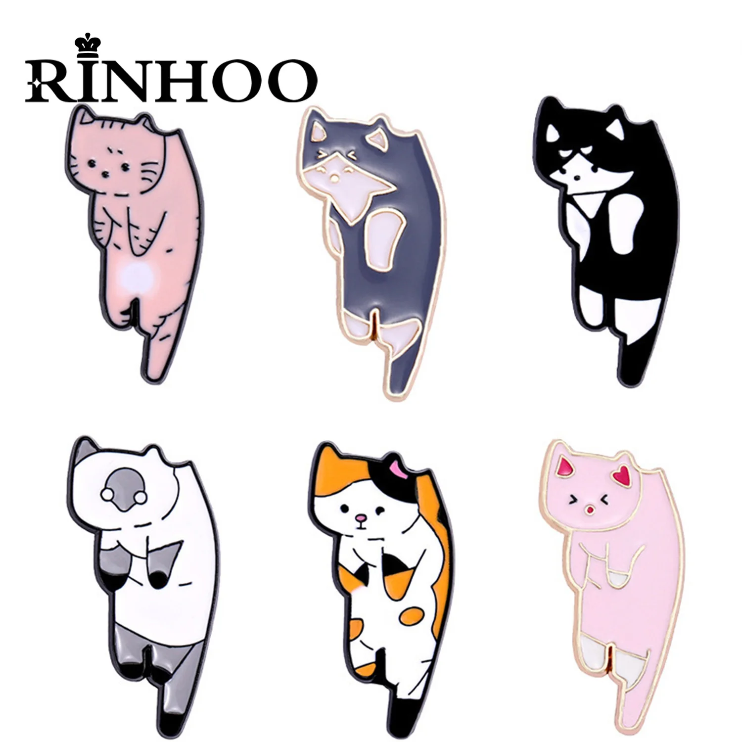

Rinhoo Cute Black White Cat Enamel Brooches Pins For Women Girls Cartoon Animal Kitten Lapel Backpack Badge Corsage Jewelry Gift
