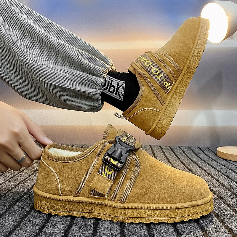 

New Warm Snow Boots Plus Velvet Men's Shoes Outdoor Buckle Strap Waterproof Men's Cotton Boots Fashion Casual Low-top Men Boots