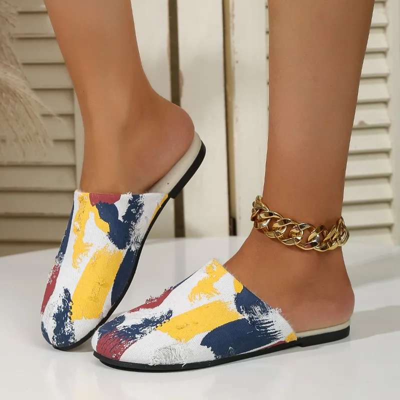 

Shoes for Women Fashion Open Heel Women's Slippers Summer Lightweight Elegant Daily Slipper Ladies Soft Bottom Pu Muller Shoe