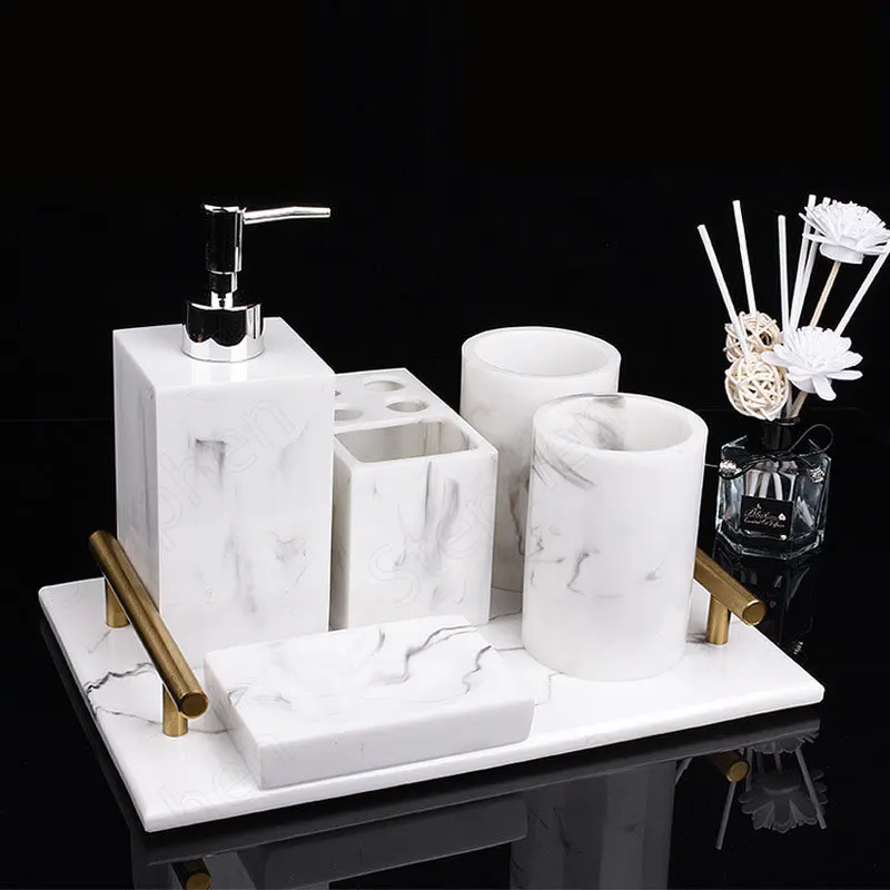 

Креативные аксессуары для ванной комнаты с мраморной текстурой в скандинавском стиле, 6 шт., чистый белый держатель для зубных щеток, мыльница, аксессуары для ванной комнаты