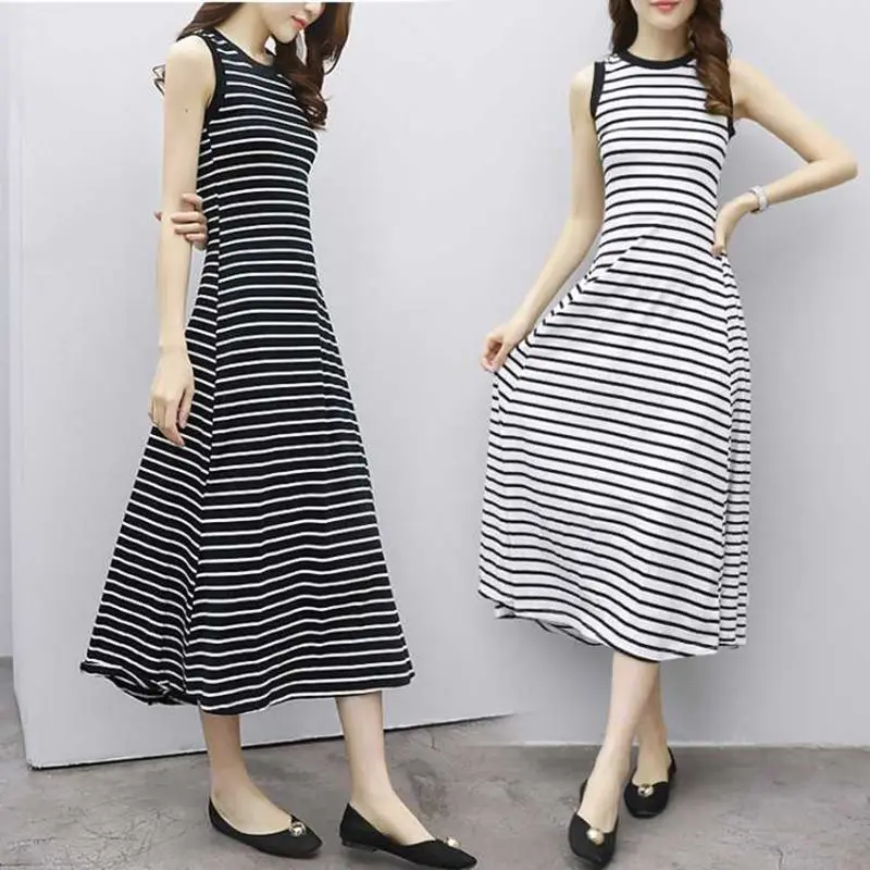 

2021 Fashion Dress Sleeveless Loose Dress Casual fashion Dress Striped Dress Women Vest Striped Sleeveless dresses for party