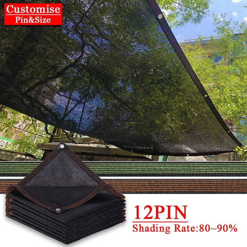 

12Pin Black Sunshade Net Garden Sun Shed Plants Anti-UV Cover Shading 85% Outdoor Shade Sail Fence Privacy Mesh Pool Awning