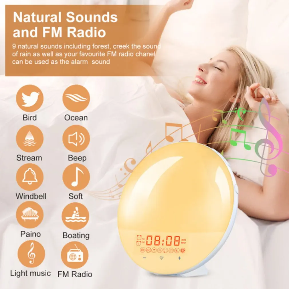 New Clock Alarm Sunrise/Sunset Smart Wake-up Light Simulate 