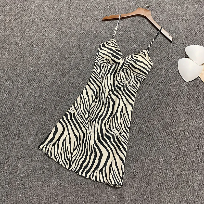 Women Cotton Sleepwear Casual Zebra Sleep Sleeveless Dress Pajamas