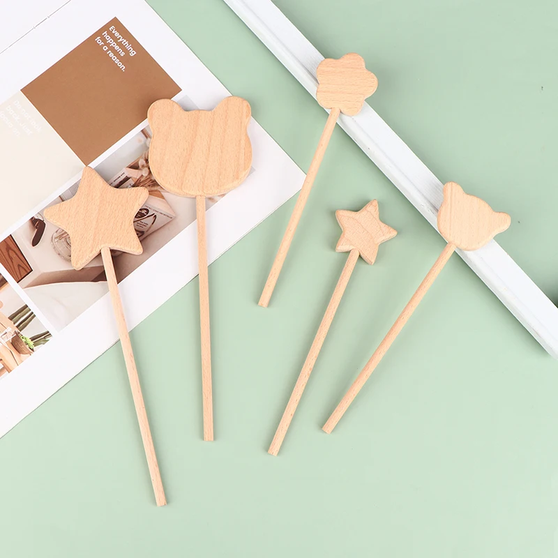

1Pc Wood Toy Beech Molar Stick Magic Wand DIY Star Flower Bear Rod Wooden Toys Baby Beech Molar Stick For Children's Gift