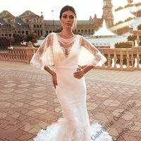 luxury wedding dress princess backless exquisite appliques scoop full sleeve mopping gown vestido de novia 2022 women