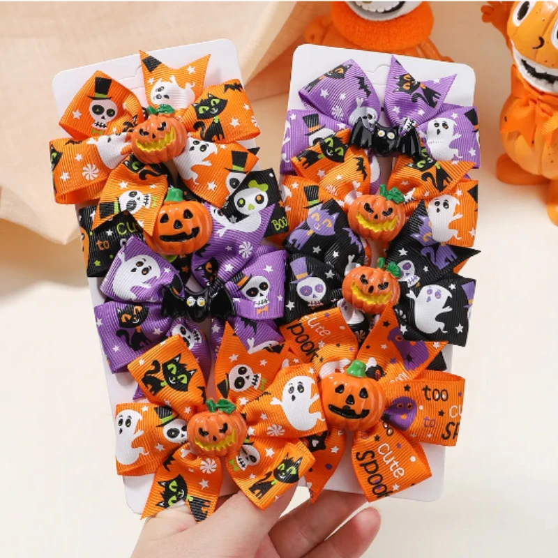 

2/4Pcs Baby Girls Halloween Pumpkin Bows Hair Clips for Kids Funny Ribbon Bowknot Hairpin Headwear Hair Accessories Gifts