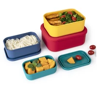 colorful silicone lunch box bento box rectangle nested containers stacked canisters food storage organizers tableware