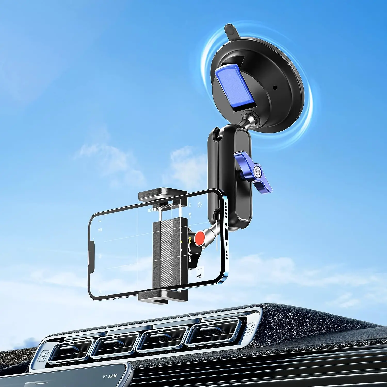Car Phone Holder Windshield Suction Cup 360 Degree Mobile Video Recording Anti Shake Suction Cup Holder Suitable For iPhone