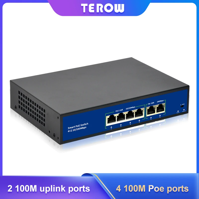 TEROW 52V Poe Switch Rj45 Network Switch Ethernet 1.5A 78W Ieee802.3 Af/at with Power Plug for for Ip Surveillance Video Camera