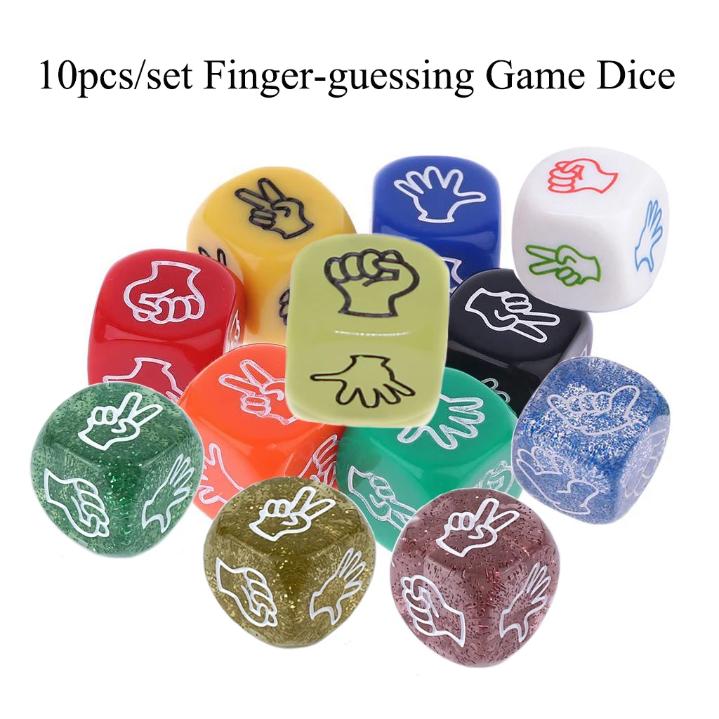 10pcs 20mm Finger Guessing Game Dice Rock Paper Scissors Dice 6 sided Round Corner Acrylic Dice Family Bar Board Game Funny Dice